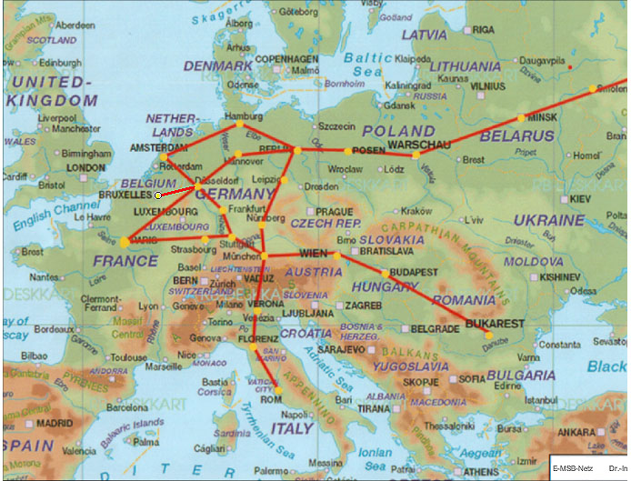 Europakarte mit MS-Bahn-Strecke