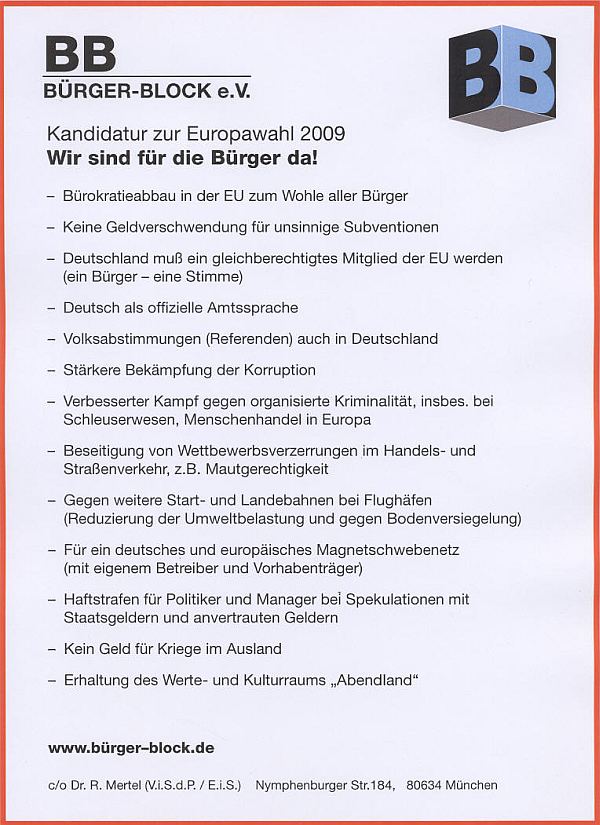 Forderungen Europawahl 2009